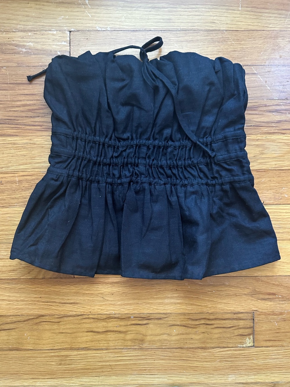 Anthropologie Black Smocked Strapless Crop Top xs